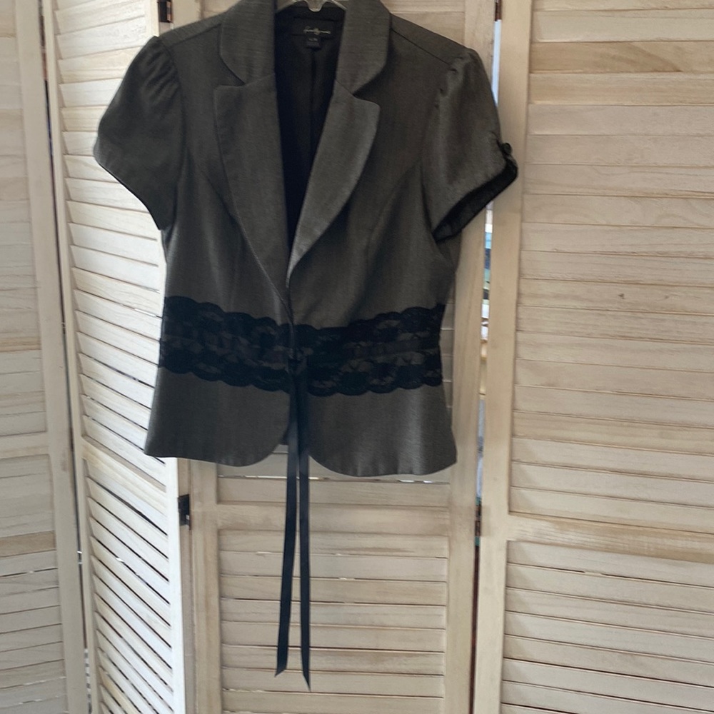 Petite silver with laced waist and silk tie bow jacket blazer runs small